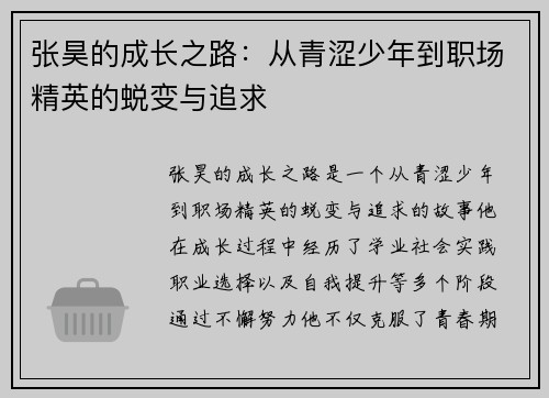 张昊的成长之路：从青涩少年到职场精英的蜕变与追求