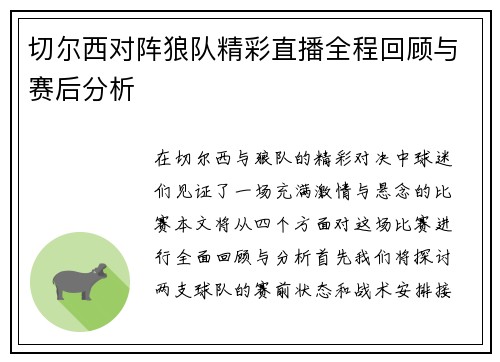 切尔西对阵狼队精彩直播全程回顾与赛后分析